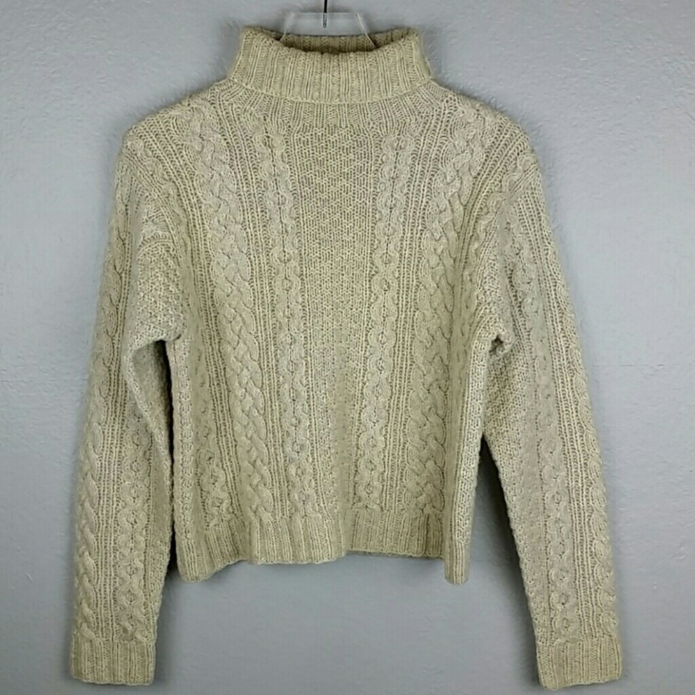 Anthropologie Cream Cable Knit Turtleneck Sweater